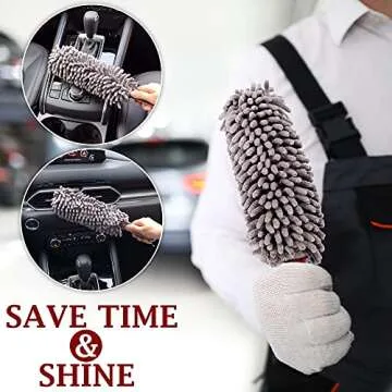 Car Duster Interior by TAKAVU, 360° Microfiber Fingers, Unbreakable Comfort Handle, Lint and Scratch Free, Include Microfiber Towel, for Car & Home Use, The Best Auto Accessories Gray