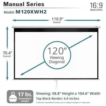 Elite Screens Manual Series, 120-INCH 16:9, Pull Down Manual Projector Screen with AUTO LOCK, Movie ...