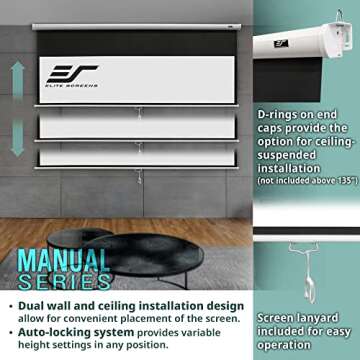 Elite Screens Manual Series, 120-INCH 16:9, Pull Down Manual Projector Screen with AUTO LOCK, Movie Home Theater 8K / 4K Ultra HD 3D Ready, 2-YEAR WARRANTY, M120XWH2