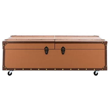 SAFAVIEH Home Collection Zoe Cognac Brown Faux Leather Storage Trunk Wine Rack Coffee Table with Cas...