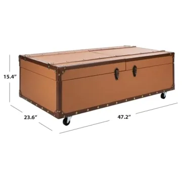 SAFAVIEH Cognac Faux Leather Storage Trunk with Wheels