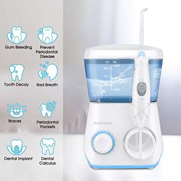TUREWELL Water Flossing Oral Irrigator, 600ML Dental Cleaner 10 Adjustable Pressure, Electric Oral F...