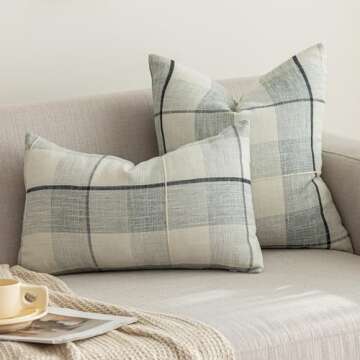 vctops Rustic Lattice Cotton Linen Decorative Throw Pillow Cover Embroidery Square Cushion Cover Pil...