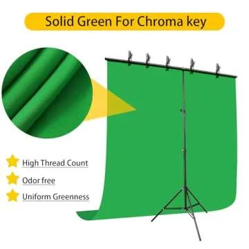 Green Screen Backdrop with Stand kit,YELANGU 6.5X5ft Portable Photographic Studio Photo Background for Streaming, ID Photos, Video conferences and interviews