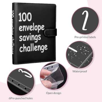 100 Envelopes Money Saving Challenge, 100 Envelope Challenge Binder, Easy and Fun Way to Save $5,050, Savings Challenges Budget Book Binder with Cash Envelopes for Office,Home,School (Black)