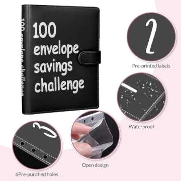 100 Envelopes Money Saving Challenge, 100 Envelope Challenge Binder, Easy and Fun Way to Save $5,050, Savings Challenges Budget Book Binder with Cash Envelopes for Office,Home,School (Black)