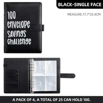 100 Envelopes Money Saving Challenge, 100 Envelope Challenge Binder, Easy and Fun Way to Save $5,050, Savings Challenges Budget Book Binder with Cash Envelopes for Office,Home,School (Black)