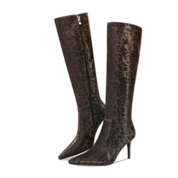 Stylish COMJUY Gold Leopard Print Knee High Boots