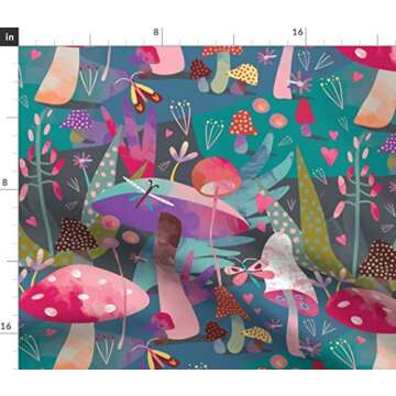 Spoonflower Fabric - Mushroom Forest Butterflies Purple Woods Mushrooms Printed on Petal Signature C...