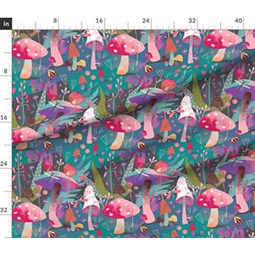 Spoonflower Fabric - Mushroom Forest Butterflies Purple Woods Mushrooms Printed on Petal Signature Cotton Fabric by The Yard - Sewing Quilting Apparel Crafts Decor