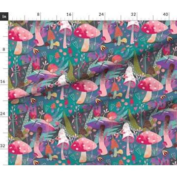 Spoonflower Fabric - Mushroom Forest Butterflies Purple Woods Mushrooms Printed on Petal Signature Cotton Fabric by The Yard - Sewing Quilting Apparel Crafts Decor
