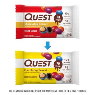 Quest Nutrition Coated Candies, Chocolatey Peanut, 1g Sugar, 10g Protein, 4g Net Carbs, Gluten Free,...