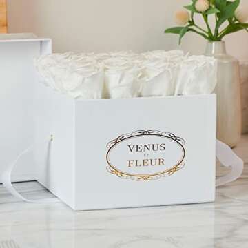 Venus et Fleur Small Square - The Original Preserved Roses in a Box That Last a Year - Black Gift Box, 16 Blush Roses