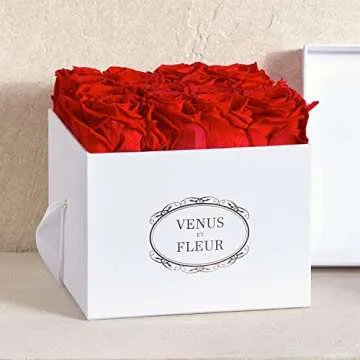 Venus et Fleur Small Square - The Original Preserved Roses in a Box That Last a Year - Black Gift Box, 16 Blush Roses