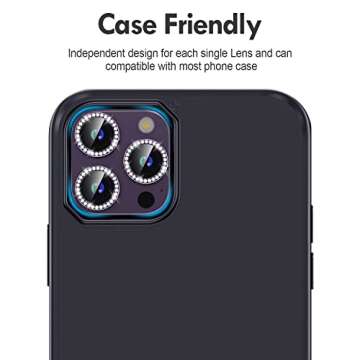 Xfilm for iPhone 14 Pro/iPhone 14 Pro Max Camera Lens Protector Bling, 9H Hardness Scratchproof Metal Individual Diamond Ring Protector, Stylish Accessories, Case Friendly (Deep Purple Diamond)