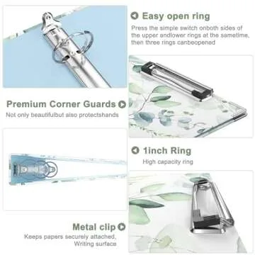 Mini 3 Ring Binder with Clipboard - Eucalyptus Leaf Design