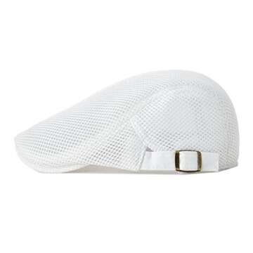VOBOOM Men Breathable Mesh Summer Hat - Adjustable Newsboy Beret Ivy Cabbie Flat Cap (White)