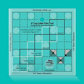 Creative Grids 4in Log Cabin Trim Tool Quilt Ruler - CGRJAWMN4