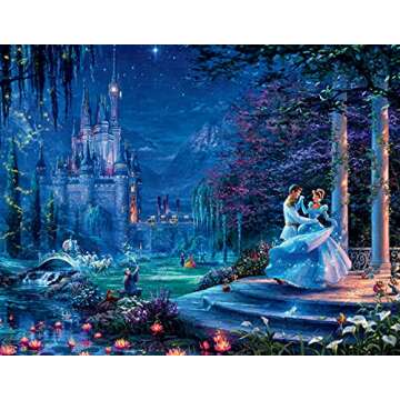 Ceaco - 4 in 1 Multipack - Thomas Kinkade - Disney Dreams Collection - Cinderella, The Lion King, Mickey and Minnie, & The Little Mermaid - (4) 500 Piece Jigsaw Puzzles , Blue