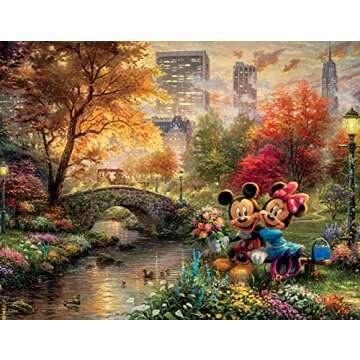 Ceaco - 4 in 1 Multipack - Thomas Kinkade - Disney Dreams Collection - Cinderella, The Lion King, Mickey and Minnie, & The Little Mermaid - (4) 500 Piece Jigsaw Puzzles , Blue