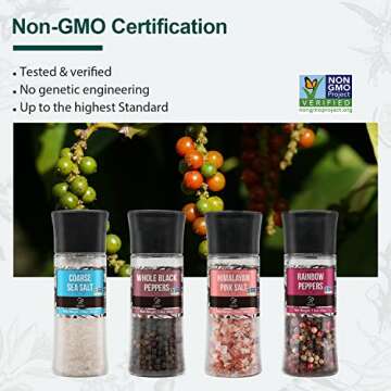 Soeos Spice Seasoning Set of 4, 9.8oz(277.82g), With Integrated Grinders, Salt and Pepper Grinder Set, Pure and Fresh Perfect for BBQ Seasoning Gift Set, Grilling Spice, Herb, Spice & Seasoning Gifts