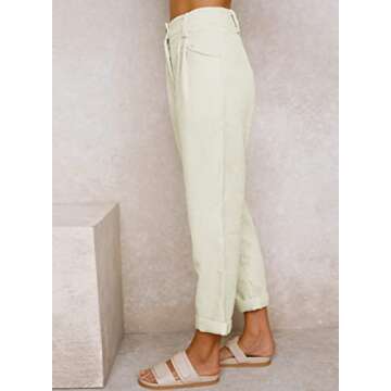 Acelitt Women's Corduroy Pants Trousers High Waisted 2024 Casual Trendy Comfy Fall Straight Leg Cropped Pants White Large