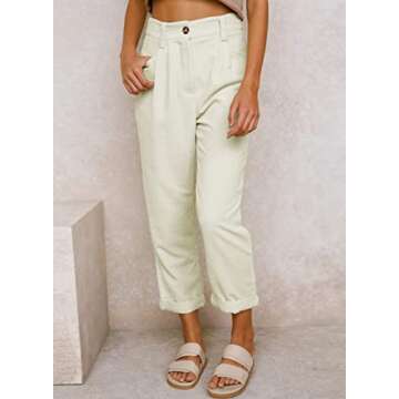 Acelitt Women's Corduroy Pants Trousers High Waisted 2024 Casual Trendy Comfy Fall Straight Leg Cropped Pants White Large