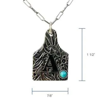 Wonderent Western Boho Cattle Tag Letter A-Z with Turquoise Pendant Initial Monogram Necklace (J)