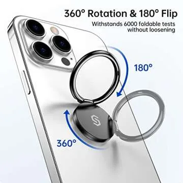 Syncwire Cell Phone Ring Holder Stand, 360 Degree Rotation Finger Ring Kickstand Polished Metal Phone Grip for Magnetic Car Mount Compatible iPhone 15 14 13 12 11, Samsung,Pixel,Smartphone Accessories