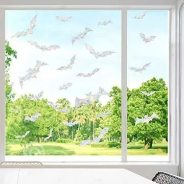 AREAWA Rainbow Bat Stickers, 24 PCS - Non-Adhesive Vinyl Window Clings, Bird Strike Deterrent, Decorative Decals for Glass Doors, Reusable, Indoor Use