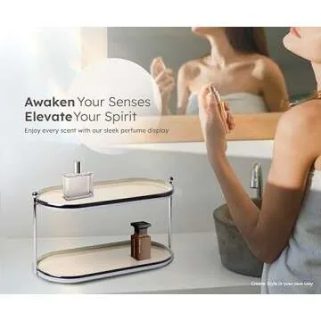 MUSEOWN 2 Tier Metal Frame Perfume Organizer in Stylish,and Minimalist Perfume Tray-Elegant Countertop Display Shelf for Skincare,Makeup,Trinket for Dresser,Vanity,Bathroom (Creamy White)