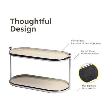 MUSEOWN 2 Tier Metal Frame Perfume Organizer in Stylish,and Minimalist Perfume Tray-Elegant Countertop Display Shelf for Skincare,Makeup,Trinket for Dresser,Vanity,Bathroom (Creamy White)