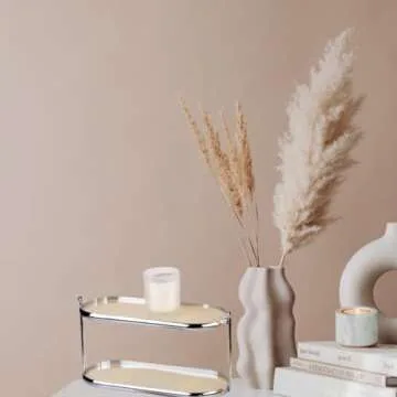 MUSEOWN 2 Tier Metal Frame Perfume Organizer in Stylish,and Minimalist Perfume Tray-Elegant Countertop Display Shelf for Skincare,Makeup,Trinket for Dresser,Vanity,Bathroom (Creamy White)