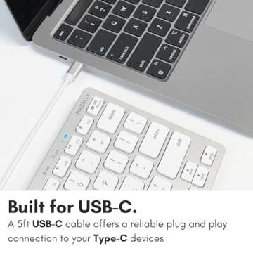 Macally Small USB C Keyboard - Plug & Play Compatible Wired Apple Keyboard for Mac Mini, MacBook Pro/Air, iMac, iPad, Windows, Chromebook with USBC Port - Compact & Mini USB Type C Keyboard - Silver