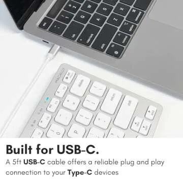 Macally Small USB C Keyboard - Plug & Play Compatible Wired Apple Keyboard for Mac Mini, MacBook Pro/Air, iMac, iPad, Windows, Chromebook with USBC Port - Compact & Mini USB Type C Keyboard - Silver