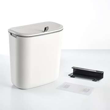 ELPHECO Kitchen Compost Bin, 9.5 Litre Hanging Trash Can with Lid, Kitchen Cabinet Door Under Sink P...