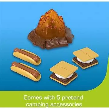 Power Wheels Camping Jeep Wrangler Ride-On Toy with Pretend Food, Camping Gear & Lights, Preschool Toy, Seats 2, Ages 3+ Years