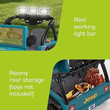 Power Wheels Camping Jeep Wrangler Ride-On Toy with Pretend Food, Camping Gear & Lights, Preschool Toy, Seats 2, Ages 3+ Years