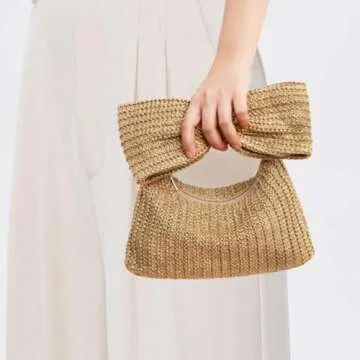 Women Straw Bow Purse Summer Beach Bag Woven Clutch Bag Vacation Tote Party Handbags Wedding Formal 2025 New