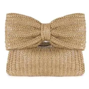 Women Straw Bow Purse Summer Beach Bag Woven Clutch Bag Vacation Tote Party Handbags Wedding Formal 2025 New