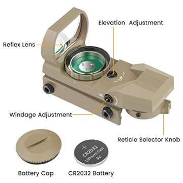 Feyachi 1x33mm Reflex Sight - Dark Earth Tan Scope Sight Both Red and Green & 4 Reticals for Picatinny/Weaver Rails