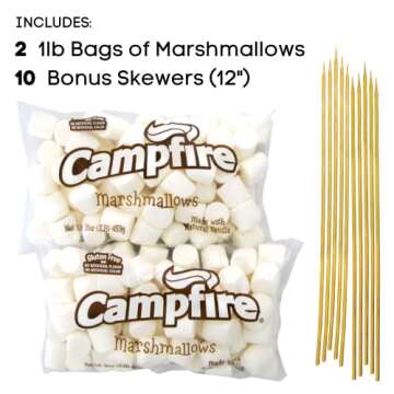 2 Pounds of Large White Marshmallows with Bonus Roasting Sticks - Made with Natural Vanilla, No Artificial Flavors - Great for Campfires, S'Mores, Rice Crisp Bars, Cake Garnishes, Hot Chocolate