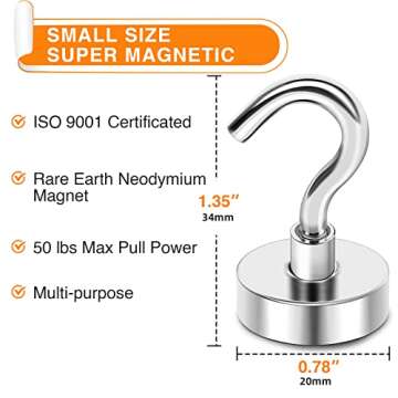 MIKEDE Magnetic Hooks Heavy Duty, 40 Lbs Magnet with Hooks for Cruise Cabins, Strong Magnets Neodymium for Hanging, Magnetic Wall Hooks for Refrigerator, Locker Decoration, Workplace -10Pack