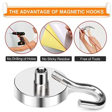 MIKEDE Magnetic Hooks Heavy Duty, 40 Lbs Magnet with Hooks for Cruise Cabins, Strong Magnets Neodymium for Hanging, Magnetic Wall Hooks for Refrigerator, Locker Decoration, Workplace -10Pack