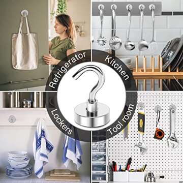 MIKEDE Magnetic Hooks Heavy Duty, 40 Lbs Magnet with Hooks for Cruise Cabins, Strong Magnets Neodymium for Hanging, Magnetic Wall Hooks for Refrigerator, Locker Decoration, Workplace -10Pack