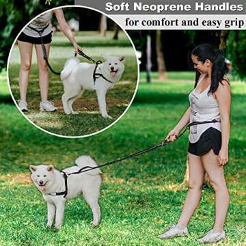 CHUNKY PAW Hands Free Dog Leash for Medium and Large Dogs - Durable Dual Handle Waist Leash with Reflective Bungee for Running, Walking, Training, Hiking (Grey, for 1 Dog)