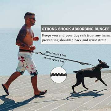 CHUNKY PAW Hands Free Dog Leash for Medium and Large Dogs - Durable Dual Handle Waist Leash with Reflective Bungee for Running, Walking, Training, Hiking (Grey, for 1 Dog)