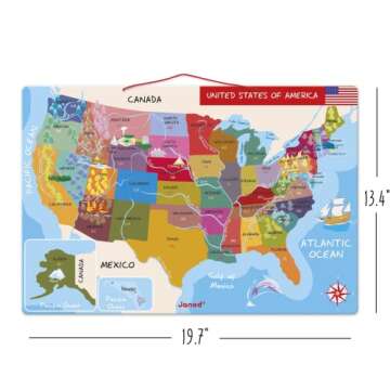 Janod Magnetic USA Map, 19.7-Inches x 13.4-Inches - J05487