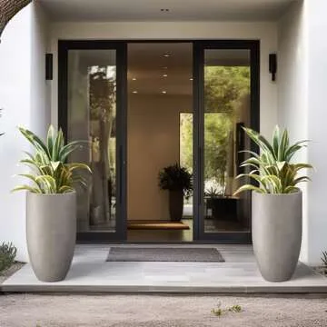 Kante 24 Inch Tall Round Concrete Planter, Large Indoor Outdoor Plant Pots with Drainage Hole and Rubber Plug, Modern Decorative Garden Pots for Home Patio Porch, Weathered Concrete