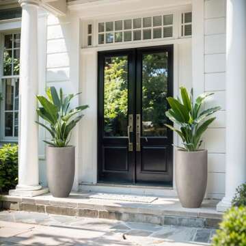 Kante 24 Inch Tall Round Concrete Planter, Large Indoor Outdoor Plant Pots with Drainage Hole and Rubber Plug, Modern Decorative Garden Pots for Home Patio Porch, Weathered Concrete